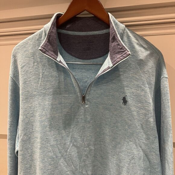 Polo Ralph Lauren Pullover Quarter Zip Pony Logo Robin's Egg Blue Men's - Picture 2 of 8